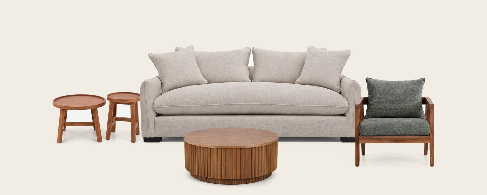 Sala Casa Roble: Sofá Nube, Sillón Linaje, Mesa Orelma y Set Tierra Alta